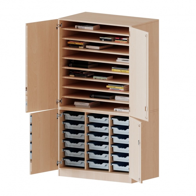 Bastelschrank, 5 OH, 4-türiger Schrank mit 18 flachen Boxen, zweiteilig, B/H/T 104,5x190x60cm 